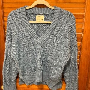 Abercrombie & Fitch Blue V-Neck Cable Knit Sweater
